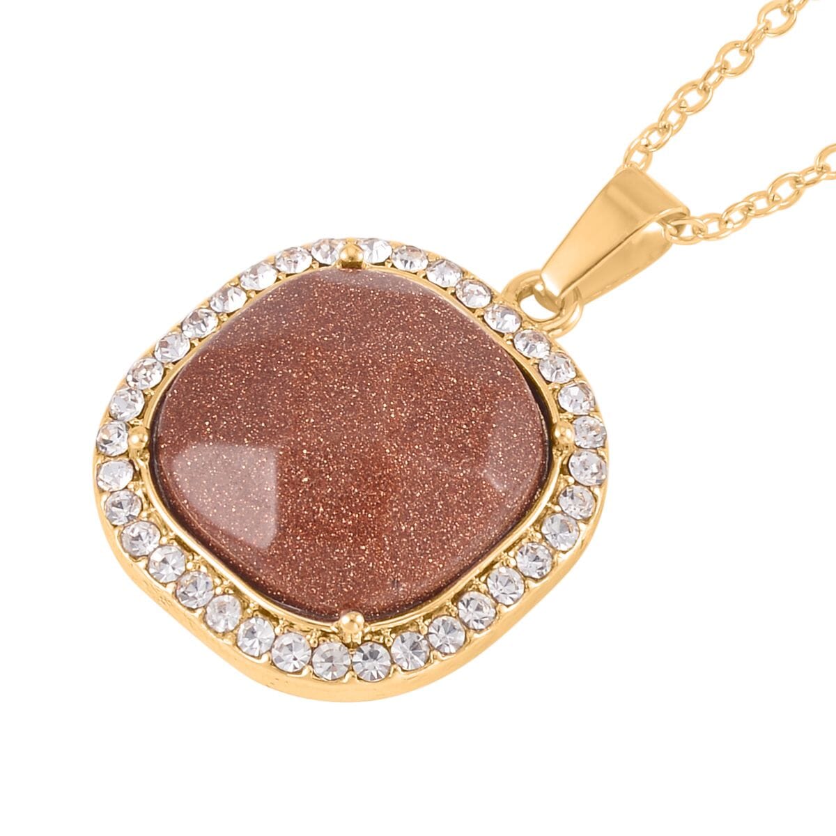 Gold Sandstone and Austrian Crystal Dangle Earrings, Halo Ring (Size 6.0) and Pendant Necklace 20 Inches in Goldtone 14.00 ctw image number 6