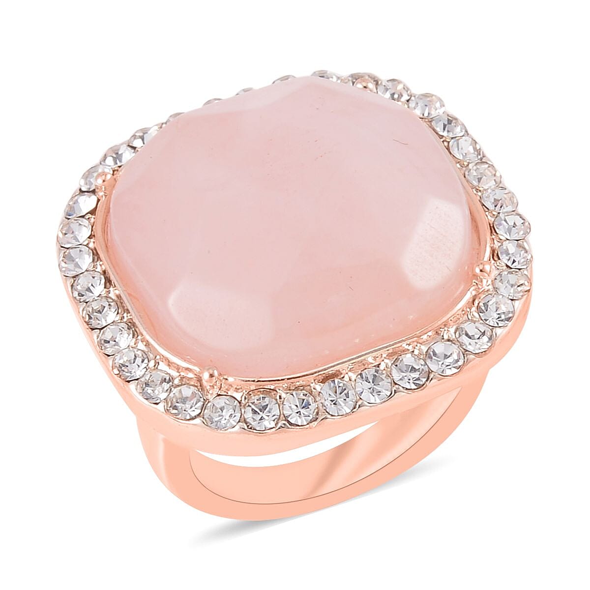 Galilea Rose Quartz and Austrian Crystal Dangle Earrings, Halo Ring (Size 9.0) and Pendant Necklace 20 Inches in Rosetone 14.00 ctw image number 2