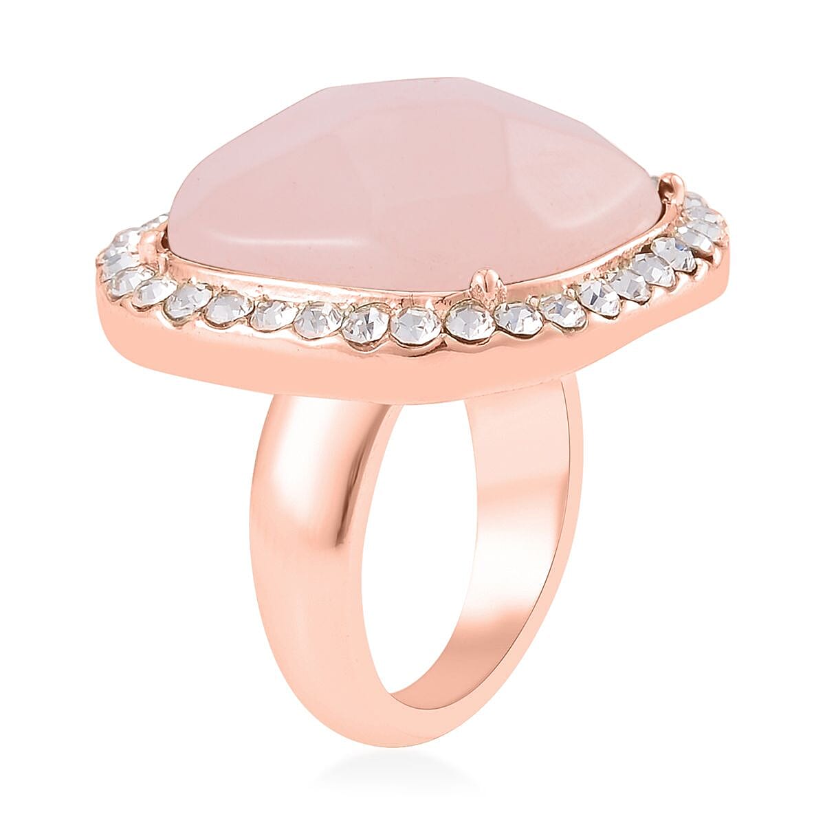 Galilea Rose Quartz and Austrian Crystal Dangle Earrings, Halo Ring (Size 9.0) and Pendant Necklace 20 Inches in Rosetone 14.00 ctw image number 3