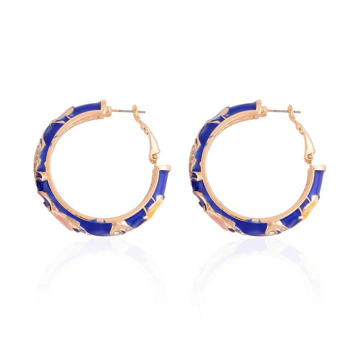 White Austrian Crystal and Blue Enameled Earrings and Bangle Bracelet (7.50 In) in Goldtone image number 7