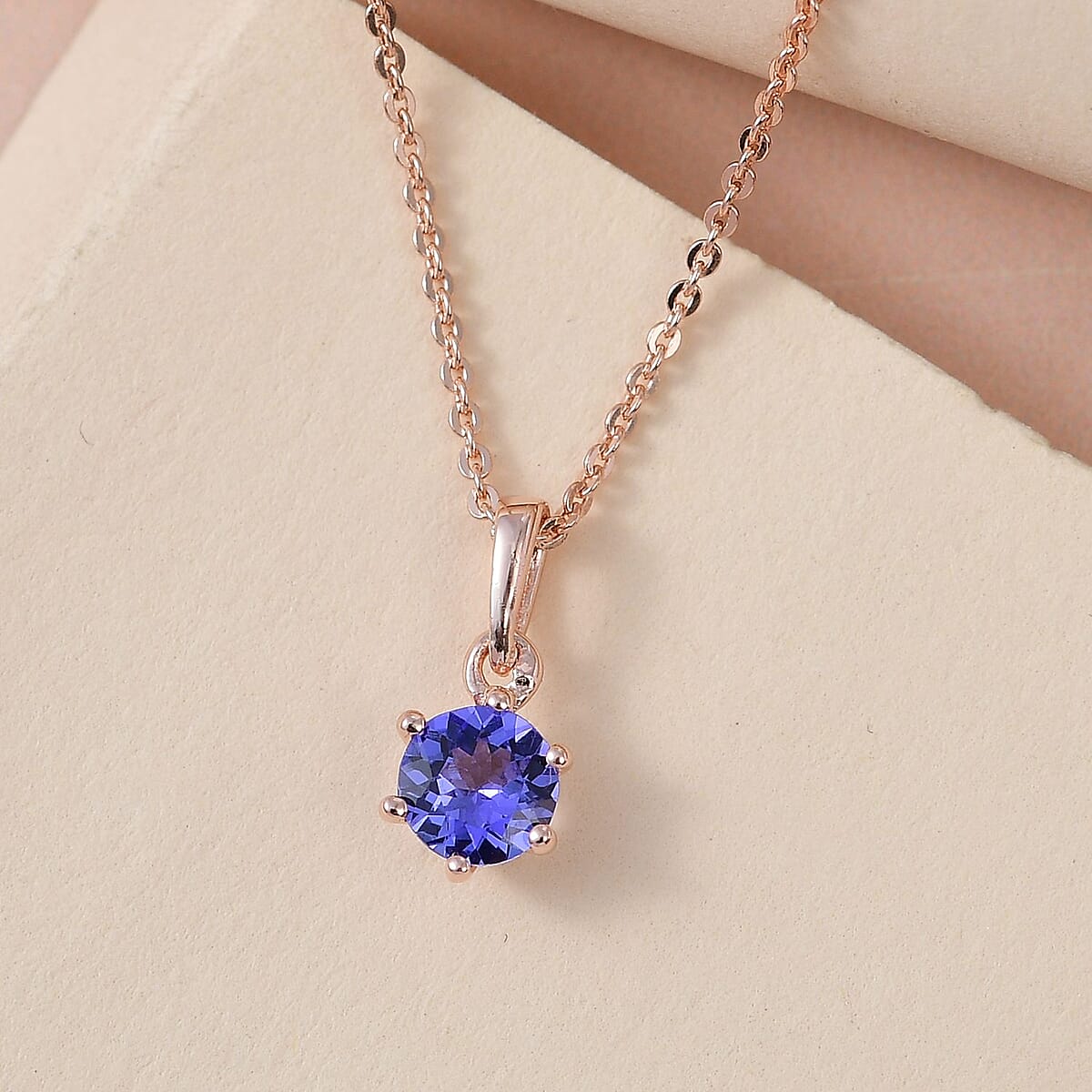 AAA Tanzanite Solitaire Pendant Necklace 20 Inches in Vermeil Rose Gold Over Sterling Silver 0.50 ctw image number 1
