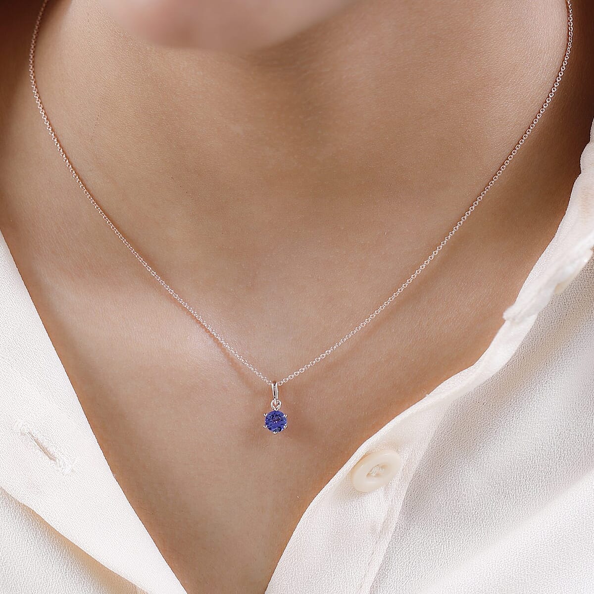 AAA Tanzanite Solitaire Pendant Necklace 20 Inches in Vermeil Rose Gold Over Sterling Silver 0.50 ctw image number 2
