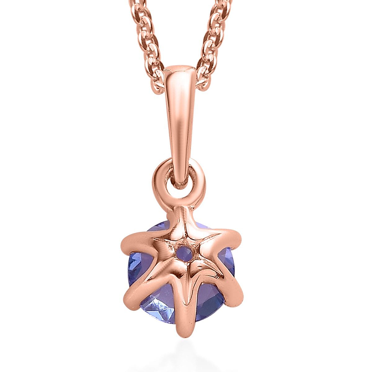 AAA Tanzanite Solitaire Pendant Necklace 20 Inches in Vermeil Rose Gold Over Sterling Silver 0.50 ctw image number 4