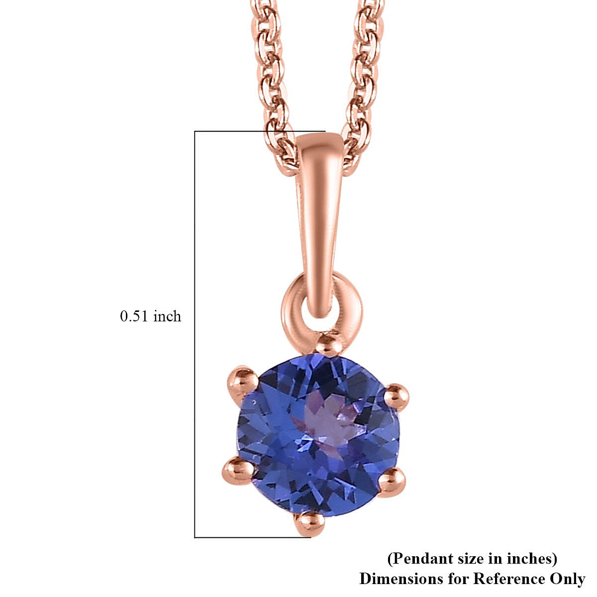 AAA Tanzanite Solitaire Pendant Necklace 20 Inches in Vermeil Rose Gold Over Sterling Silver 0.50 ctw image number 6