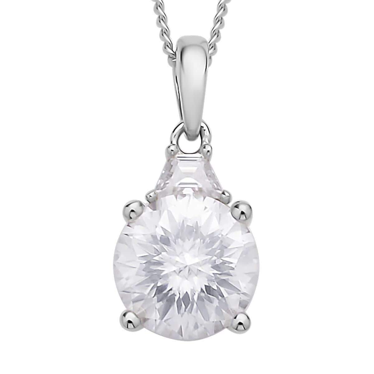 Emperor cut Moissanite Pendant Necklace 18 Inches in Rhodium Over Sterling Silver 1.90 ctw image number 0