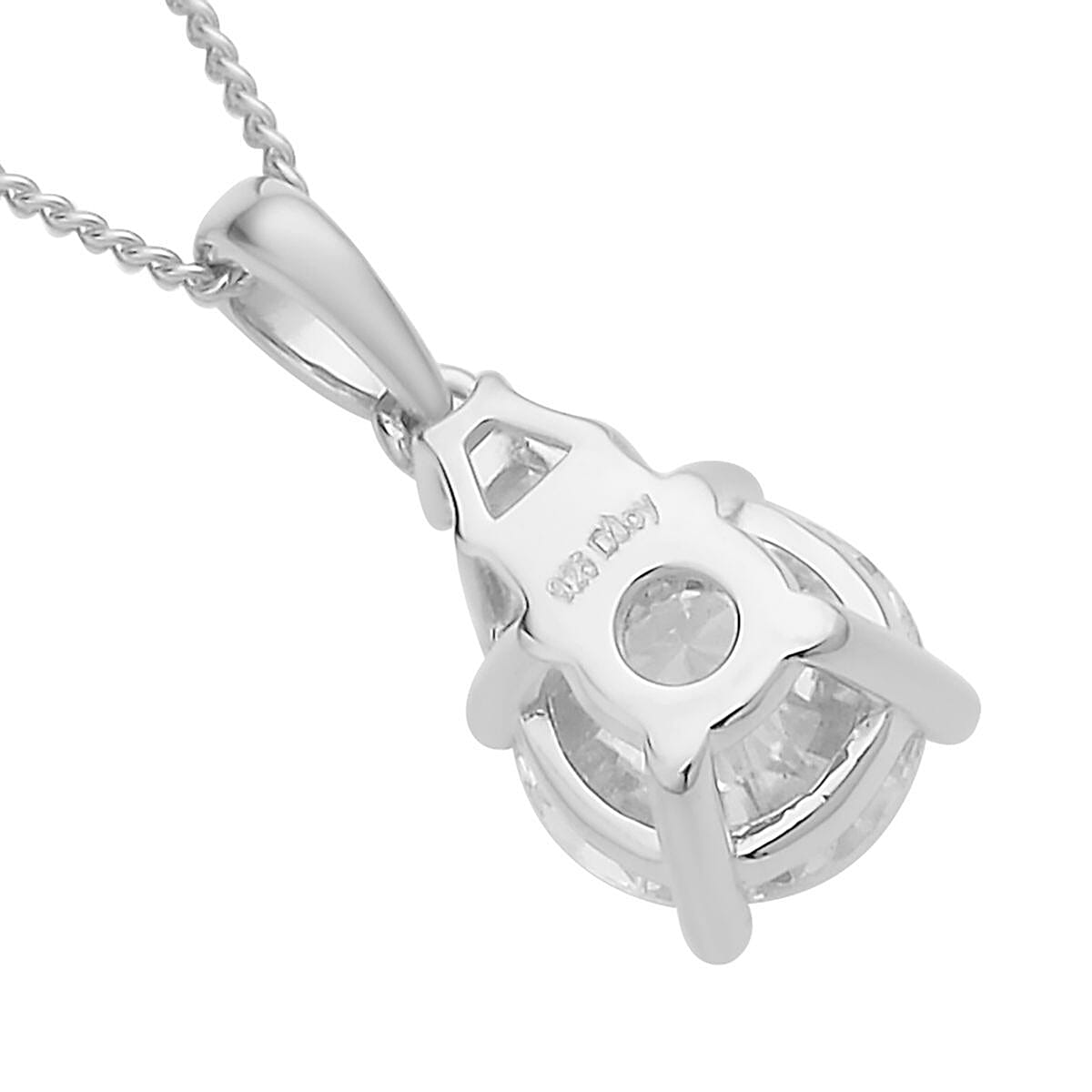 Emperor cut Moissanite Pendant Necklace 18 Inches in Rhodium Over Sterling Silver 1.90 ctw