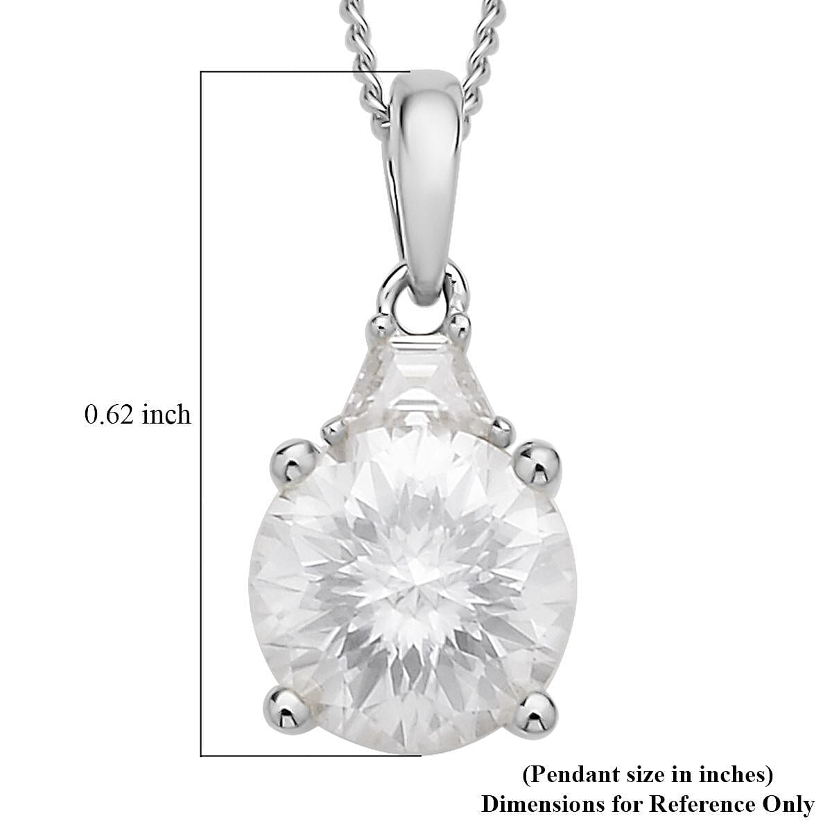 Emperor cut Moissanite Pendant Necklace 18 Inches in Rhodium Over Sterling Silver 1.90 ctw