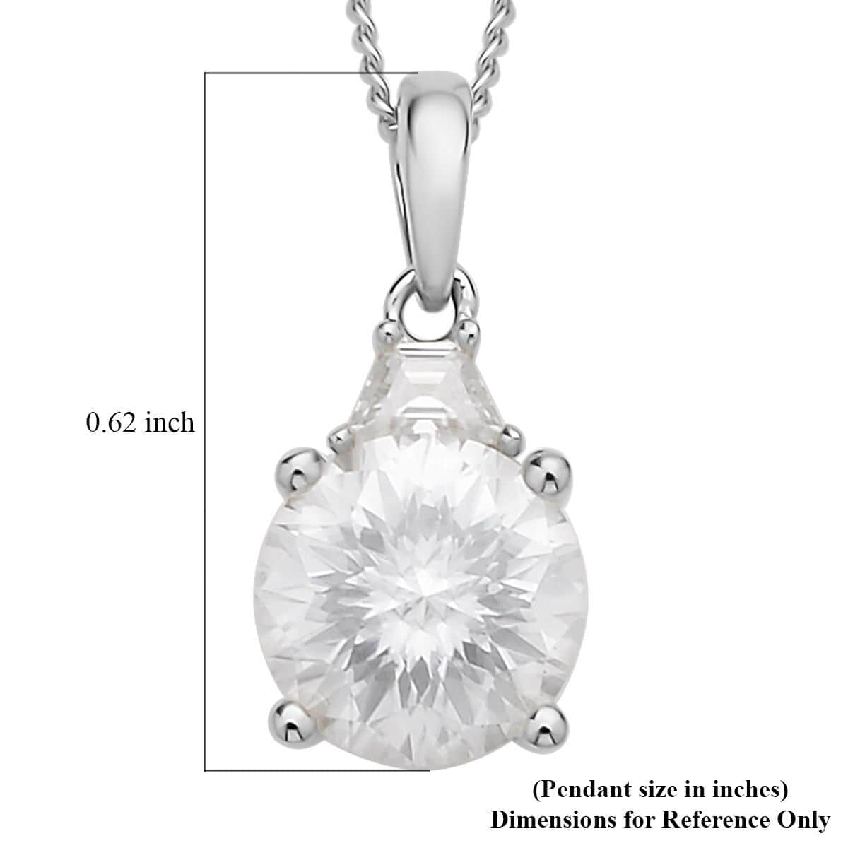 Emperor cut Moissanite Pendant Necklace 18 Inches in Rhodium Over Sterling Silver 1.90 ctw image number 5