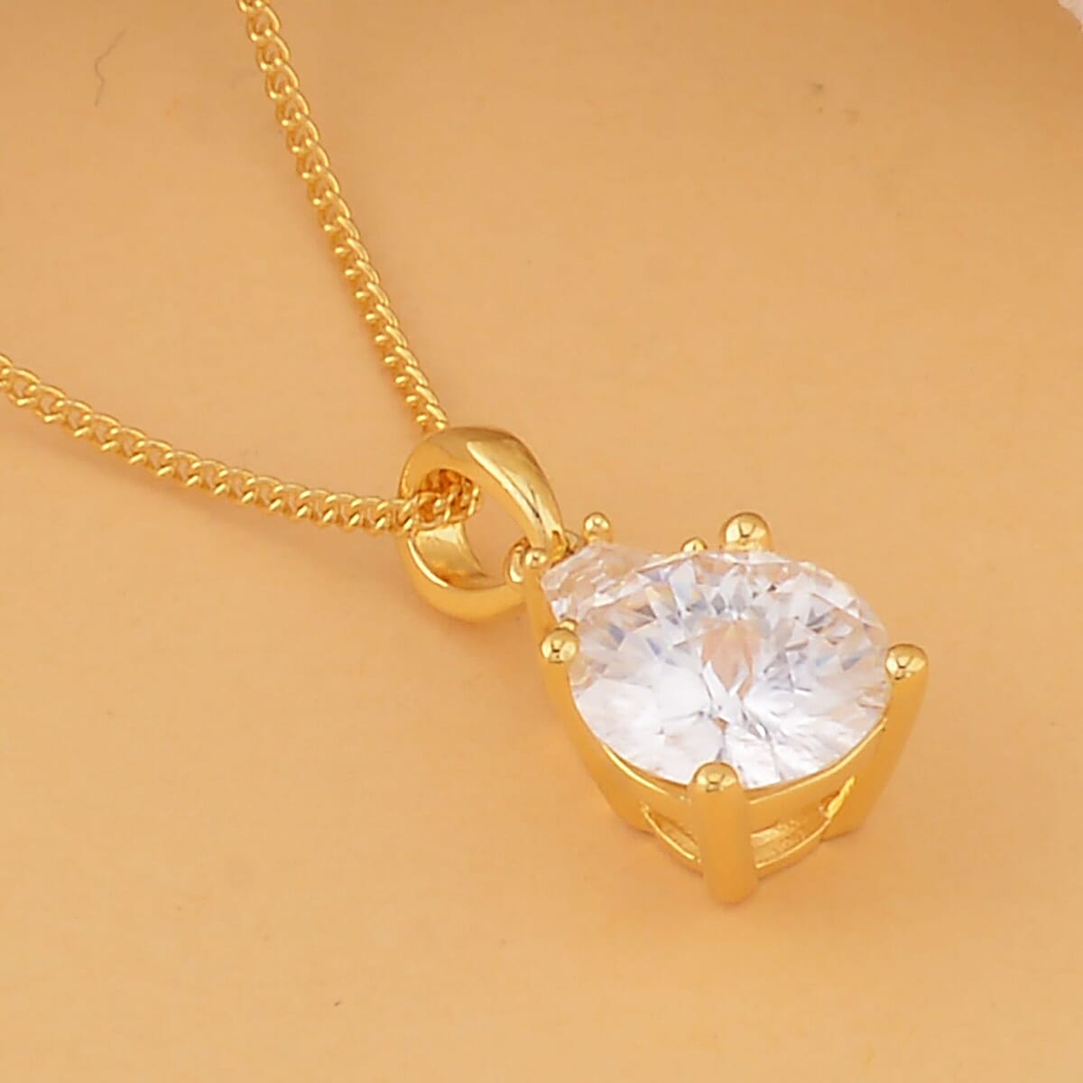 Emperor cut Moissanite Pendant Necklace 18 Inches in Vermeil Yellow Gold Over Sterling Silver 1.90 ctw image number 1