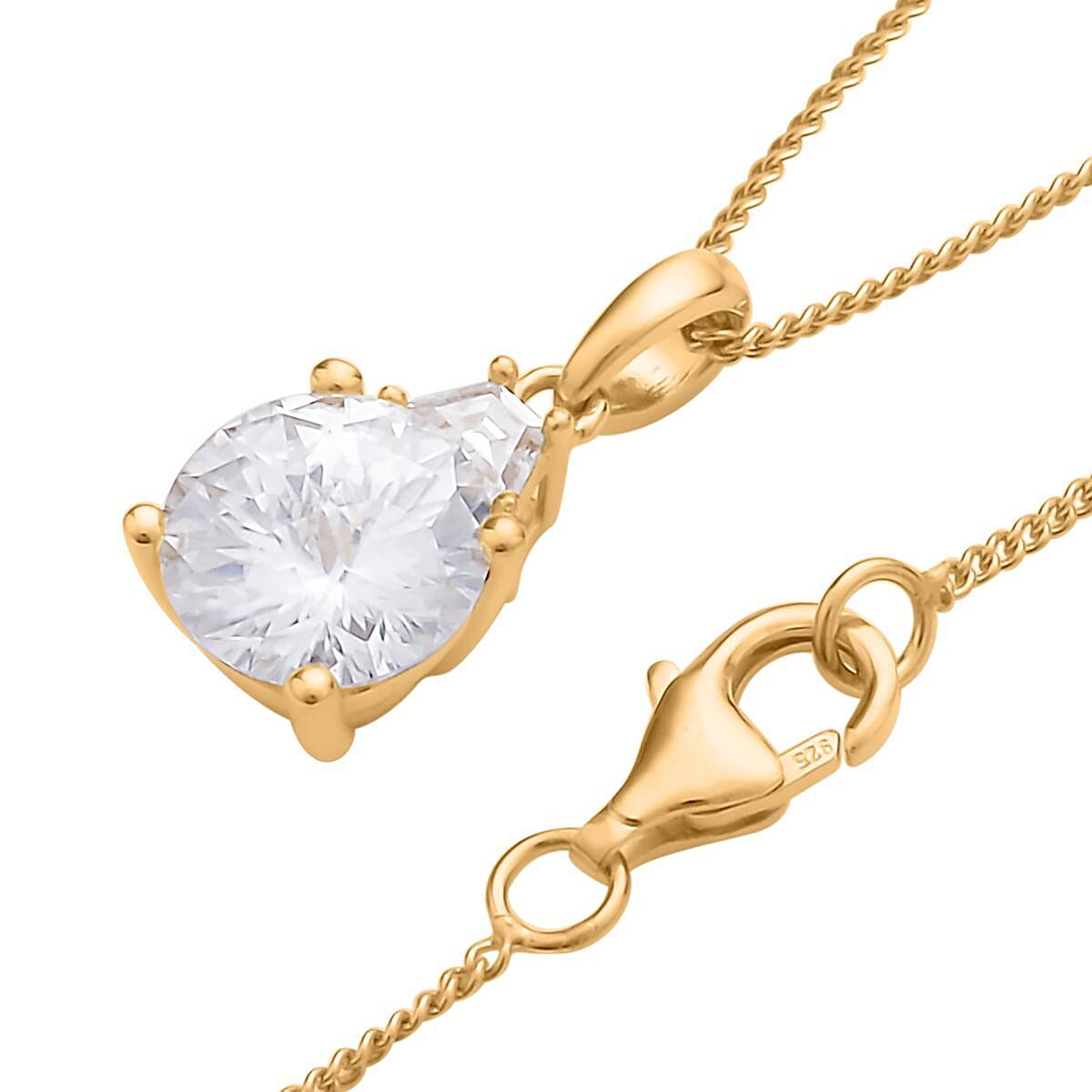 Emperor cut Moissanite Pendant Necklace 18 Inches in Vermeil Yellow Gold Over Sterling Silver 1.90 ctw image number 3
