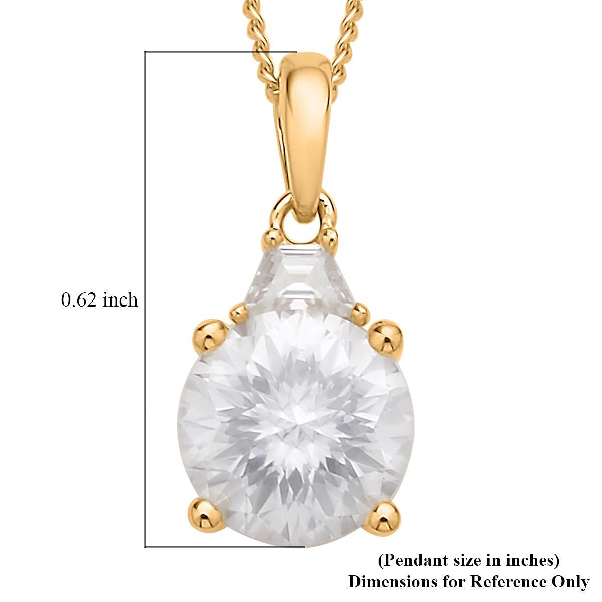 Emperor cut Moissanite Pendant Necklace 18 Inches in Vermeil Yellow Gold Over Sterling Silver 1.90 ctw image number 5