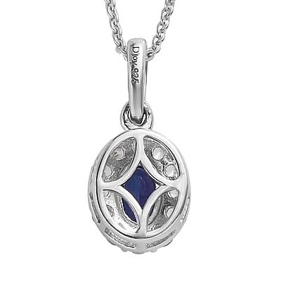 AAA Tanzanite and White Zircon Halo Pendant Necklace 20 Inches in Platinum Over Sterling Silver 0.85 ctw