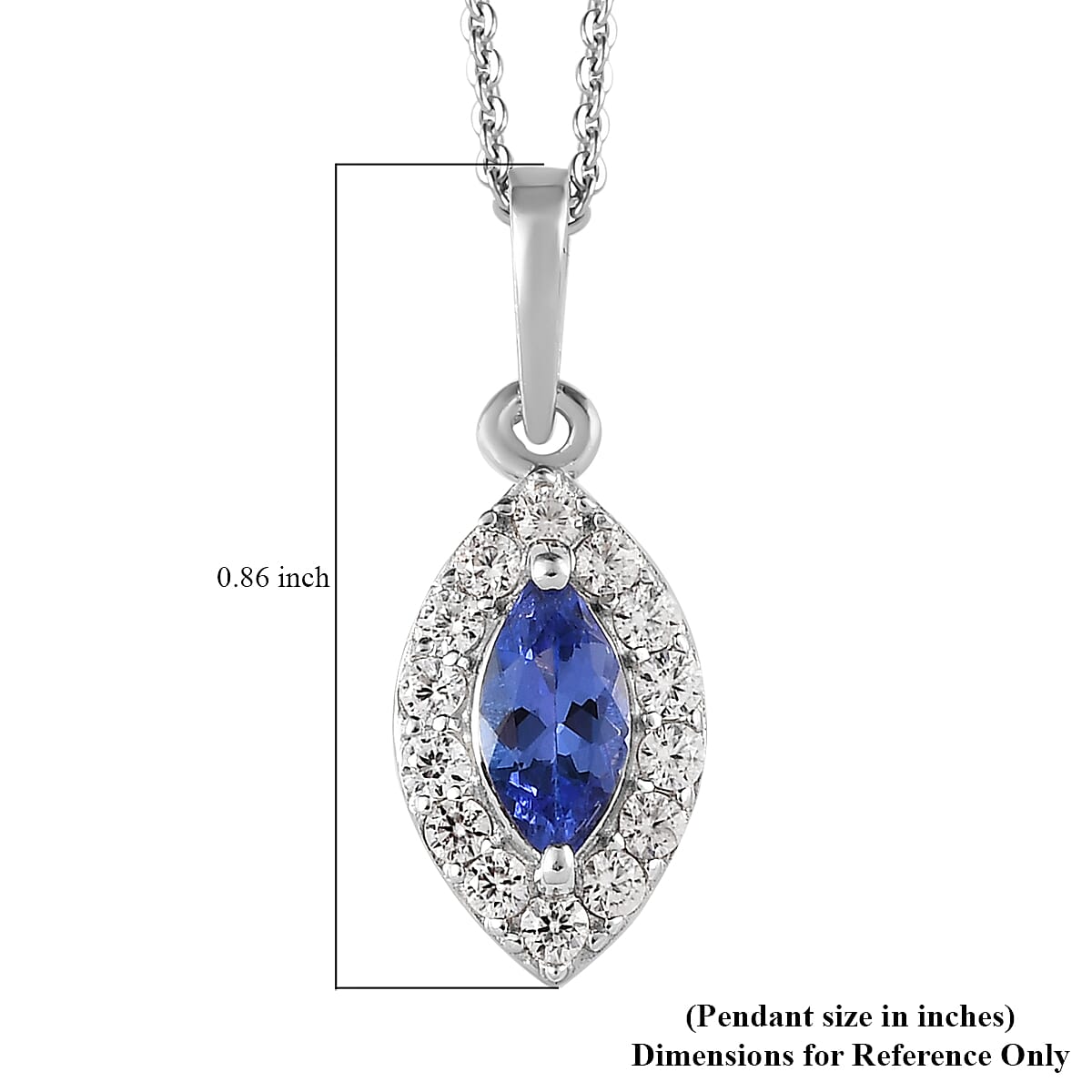 AAA Tanzanite and White Zircon Halo Pendant Necklace 20 Inches in Platinum Over Sterling Silver 1.00 ctw