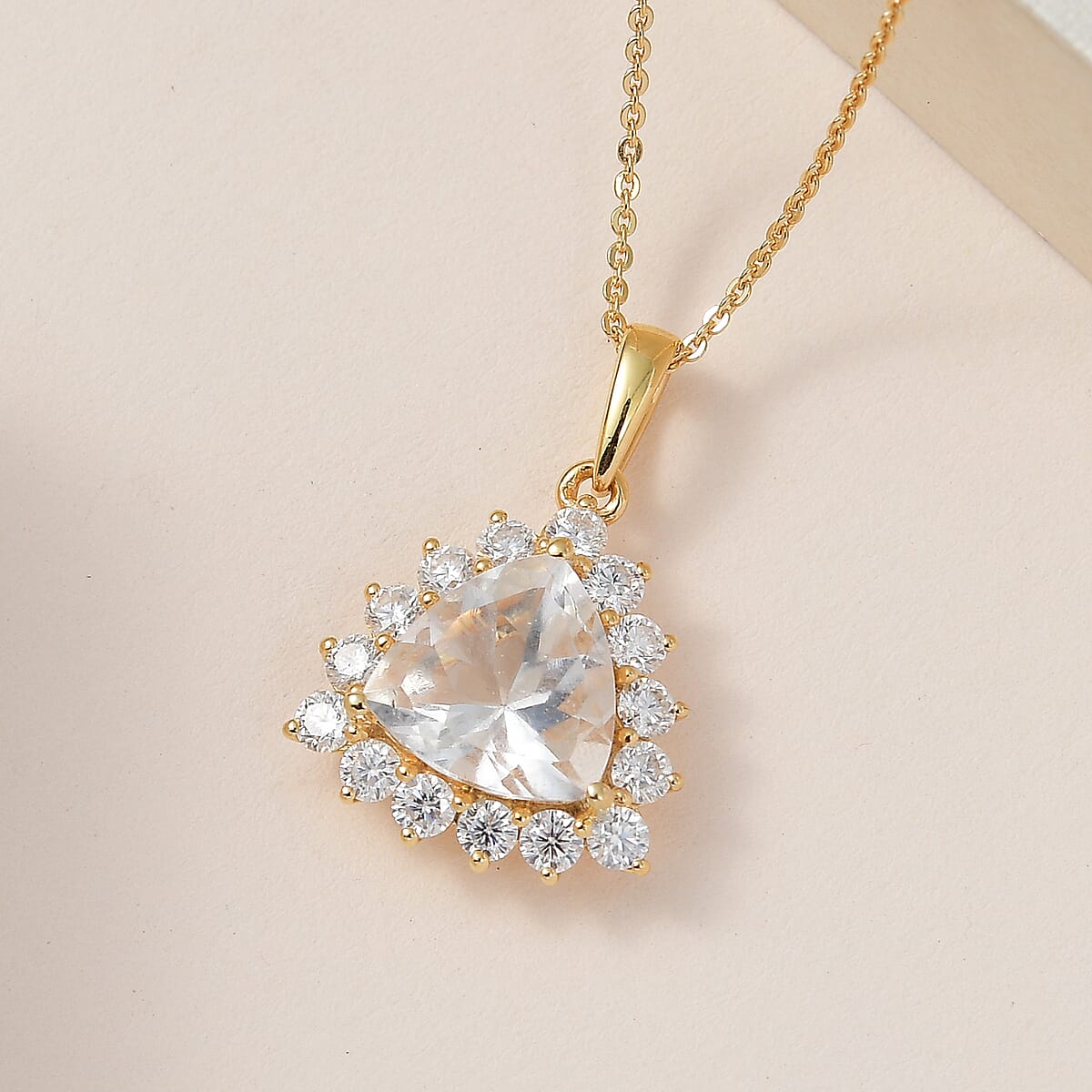 Mexican Hyalite Opal and Moissanite Pendant Halo Necklace 20 Inches in Vermeil Yellow Gold Over Sterling Silver with Free UV Flash Light 3.40 ctw image number 1