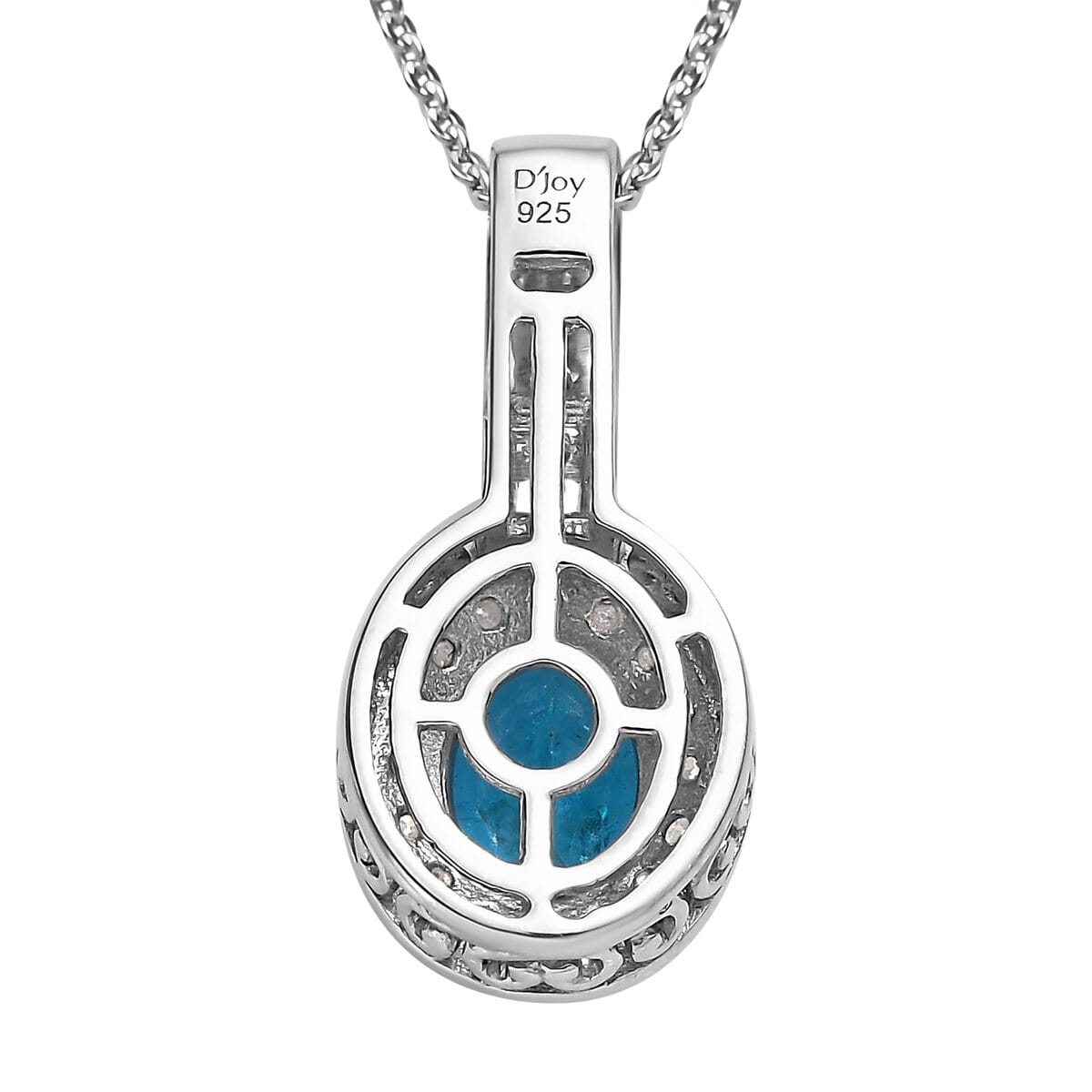 Malgache Neon Apatite and Moissanite Halo Pendant Necklace 20 Inches in Platinum Over Sterling Silver 1.60 ctw image number 4