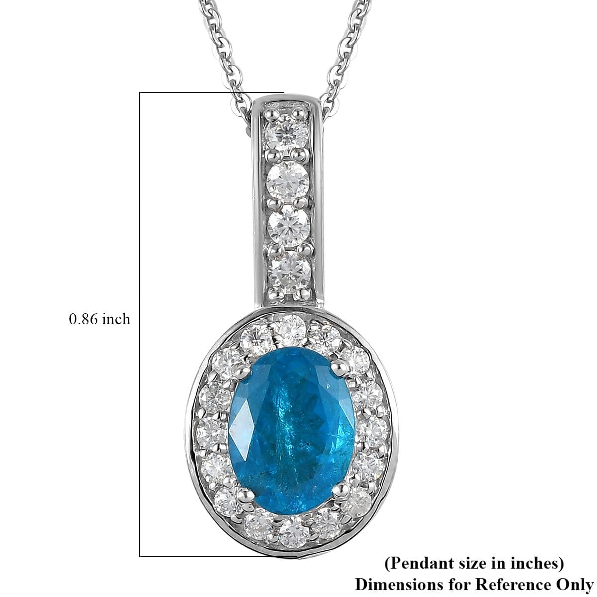 Malgache Neon Apatite and Moissanite Halo Pendant Necklace 20 Inches in Platinum Over Sterling Silver 1.60 ctw image number 5