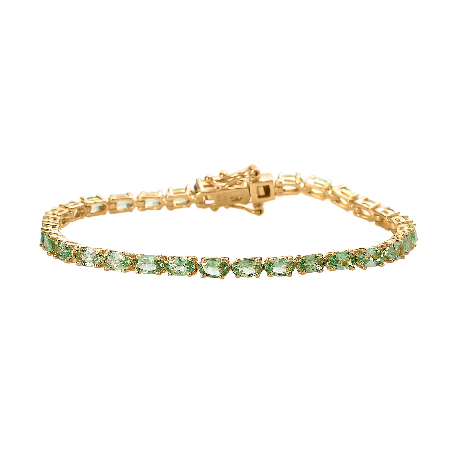 Premium Tsavorite Garnet Stud Earrings and Bracelet (6.50In) in Vermeil Yellow Gold Over Sterling Silver 8.25 ctw