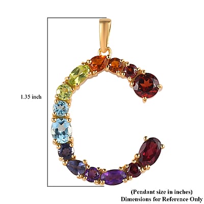 Premium Swiss Blue Topaz and Multi Gemstone 3.15 ctw Pendant Necklace in 18K Vermeil Yellow Gold Over Sterling Silver 20 Inches