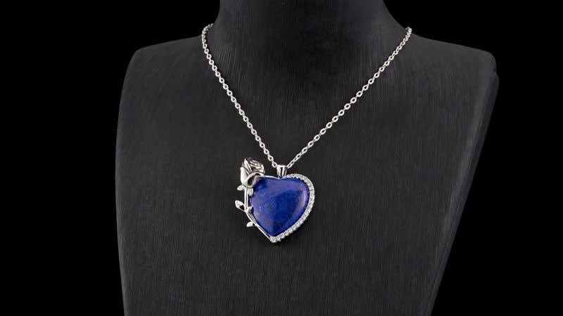 Lapis Lazuli, Simulated Diamond Heart Earrings and Pendant Necklace 20-22 Inches in Silvertone 6.00 ctw
