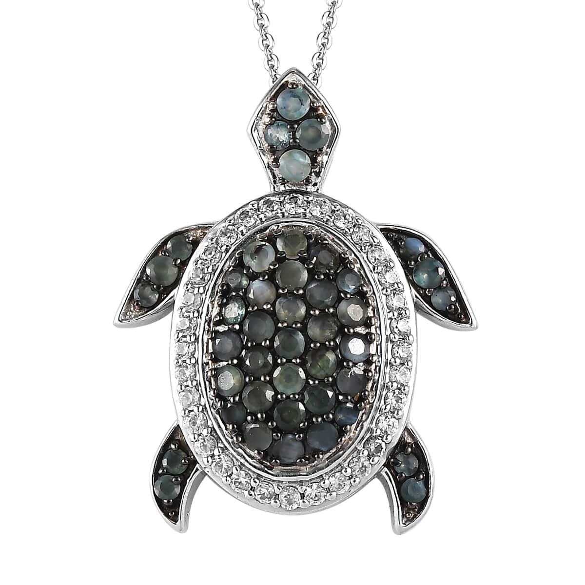 Narsipatnam Alexandrite and White Zircon Turtle Pendant Necklace 20 Inches in Platinum Over Sterling Silver 2.00 ctw image number 0