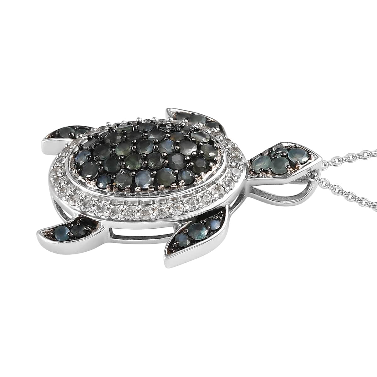 Narsipatnam Alexandrite and White Zircon Turtle Pendant Necklace 20 Inches in Platinum Over Sterling Silver 2.00 ctw image number 3