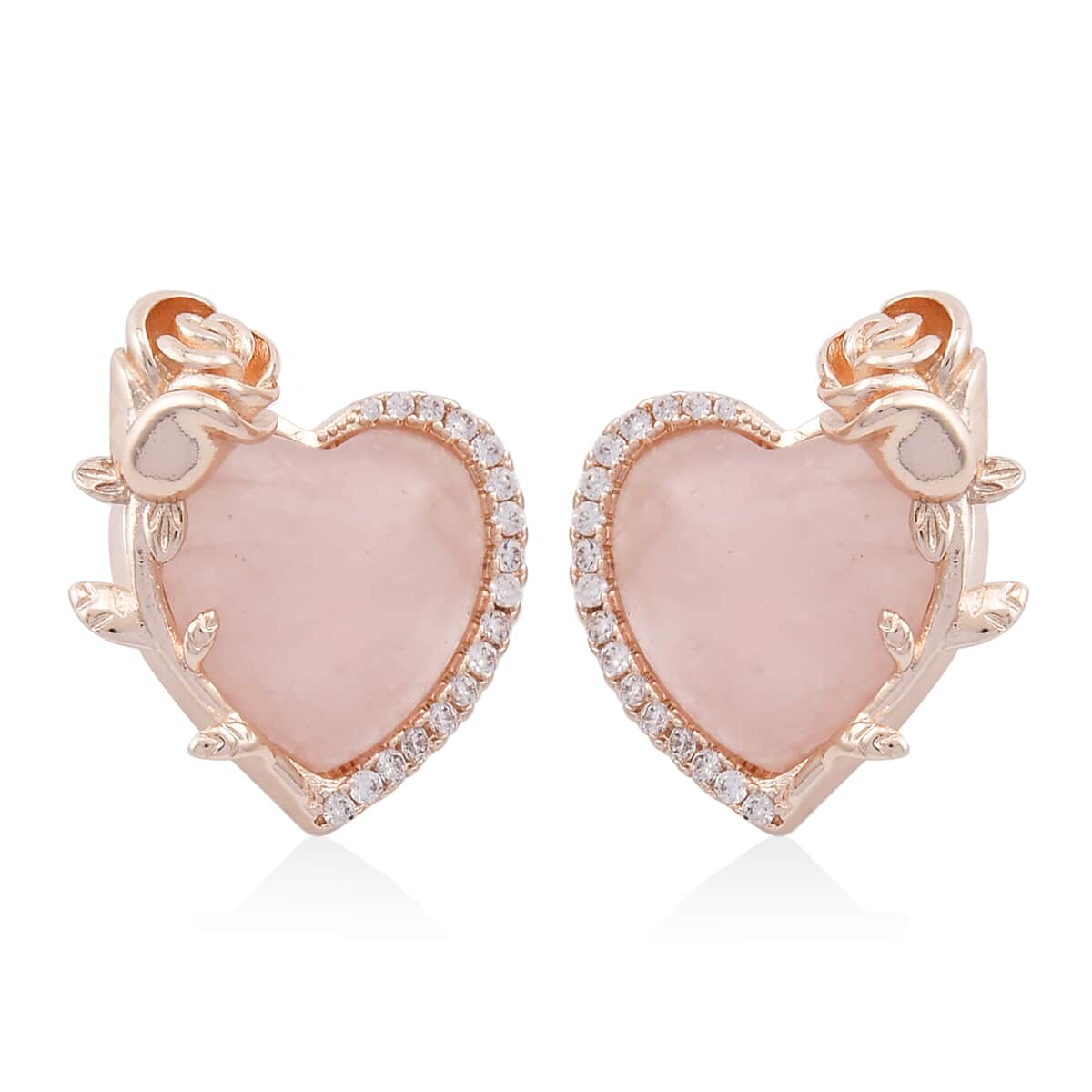 Galilea Rose Quartz, Simulated Diamond Heart Earrings and Pendant Necklace 20-22 Inches in Rosetone 6.00 ctw image number 5