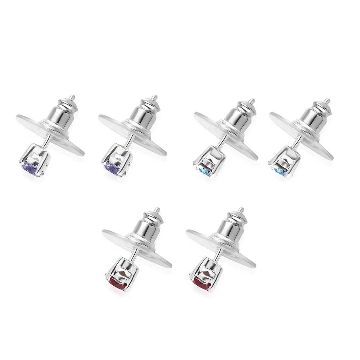 Foilback Amethyst Color, Ruby Color and Aquamarine Color Crystal Set of 3 Stud Earrings in Sterling Silver image number 3