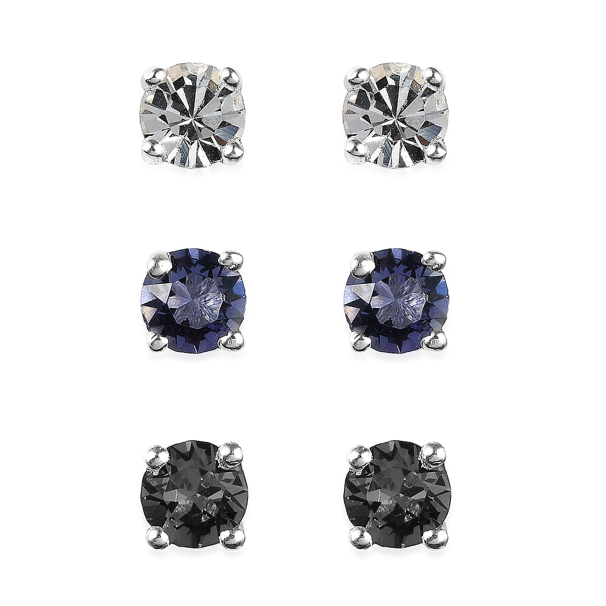 White Preciosa Color, Tangerine Color and Tanzanite Color Crystal Set of 3 Earrings in Sterling Silver
