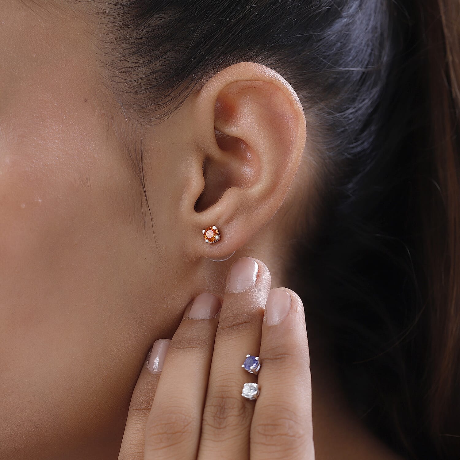 White Preciosa Color, Tangerine Color and Tanzanite Color Crystal Set of 3 Earrings in Sterling Silver