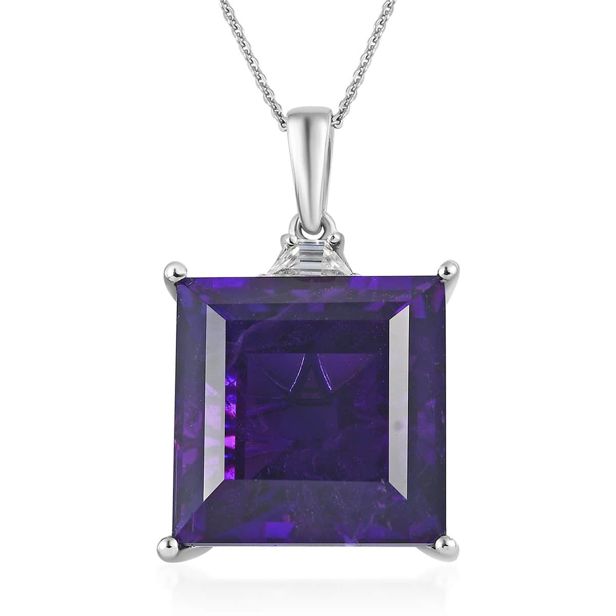 African Amethyst and Moissanite Pendant Necklace 20 Inches in Platinum Over Sterling Silver 34.25 ctw image number 0
