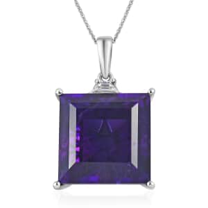 African Amethyst and Moissanite Pendant Necklace 20 Inches in Platinum Over Sterling Silver 34.25 ctw