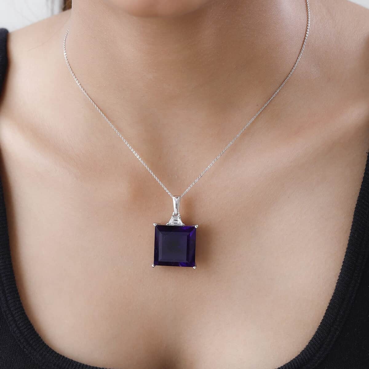 African Amethyst and Moissanite Pendant Necklace 20 Inches in Platinum Over Sterling Silver 34.25 ctw image number 2