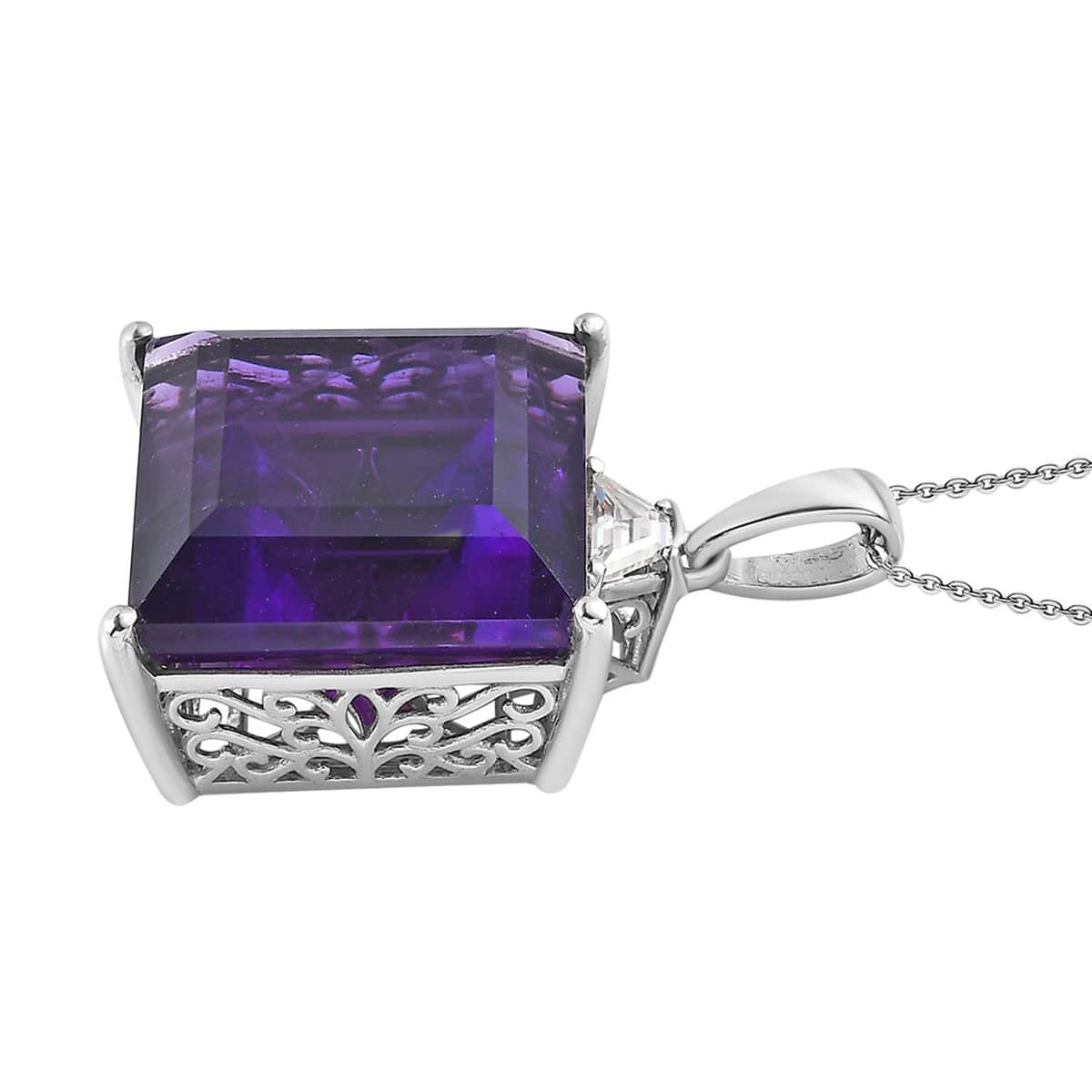 African Amethyst and Moissanite Pendant Necklace 20 Inches in Platinum Over Sterling Silver 34.25 ctw image number 3