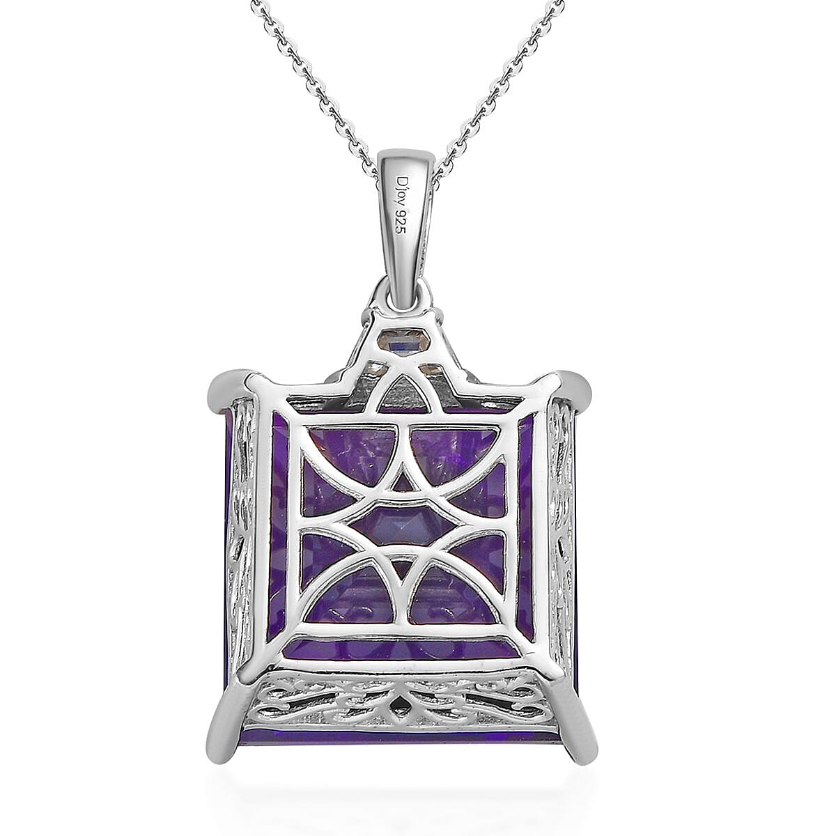 African Amethyst and Moissanite Pendant Necklace 20 Inches in Platinum Over Sterling Silver 34.25 ctw