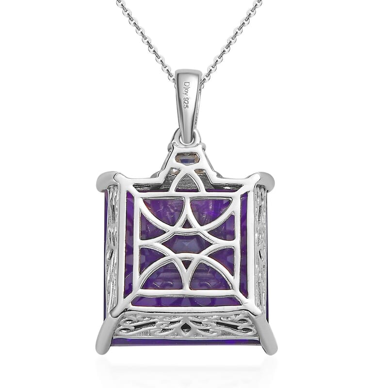 African Amethyst and Moissanite Pendant Necklace 20 Inches in Platinum Over Sterling Silver 34.25 ctw