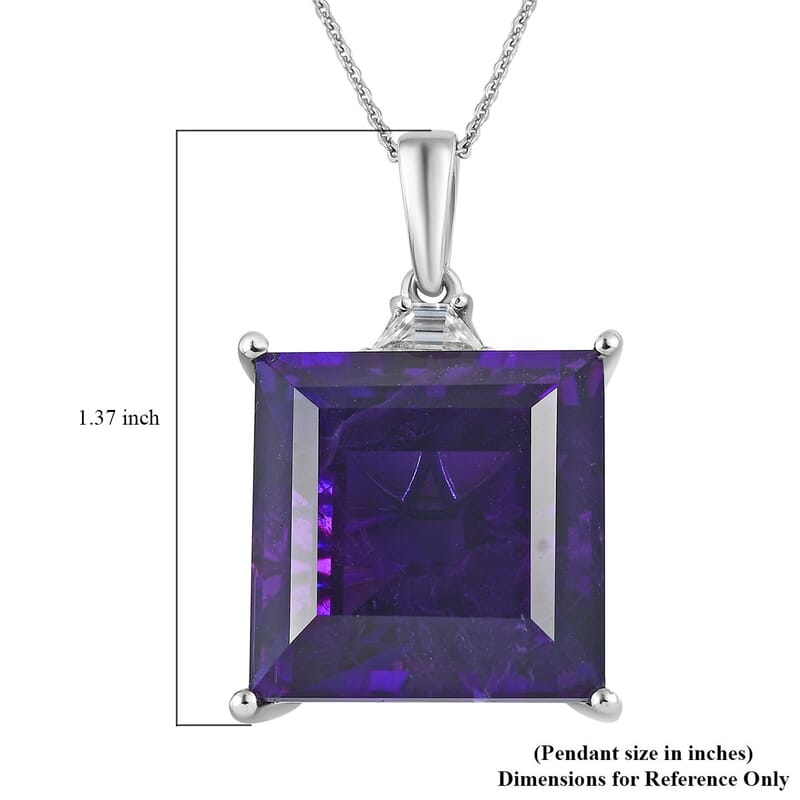 African Amethyst and Moissanite Pendant Necklace 20 Inches in Platinum Over Sterling Silver 34.25 ctw