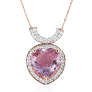 Rose De France Amethyst and White Zircon Pendant Necklace 20 Inches in Vermeil Rose Gold Over Sterling Silver 11.60 ctw