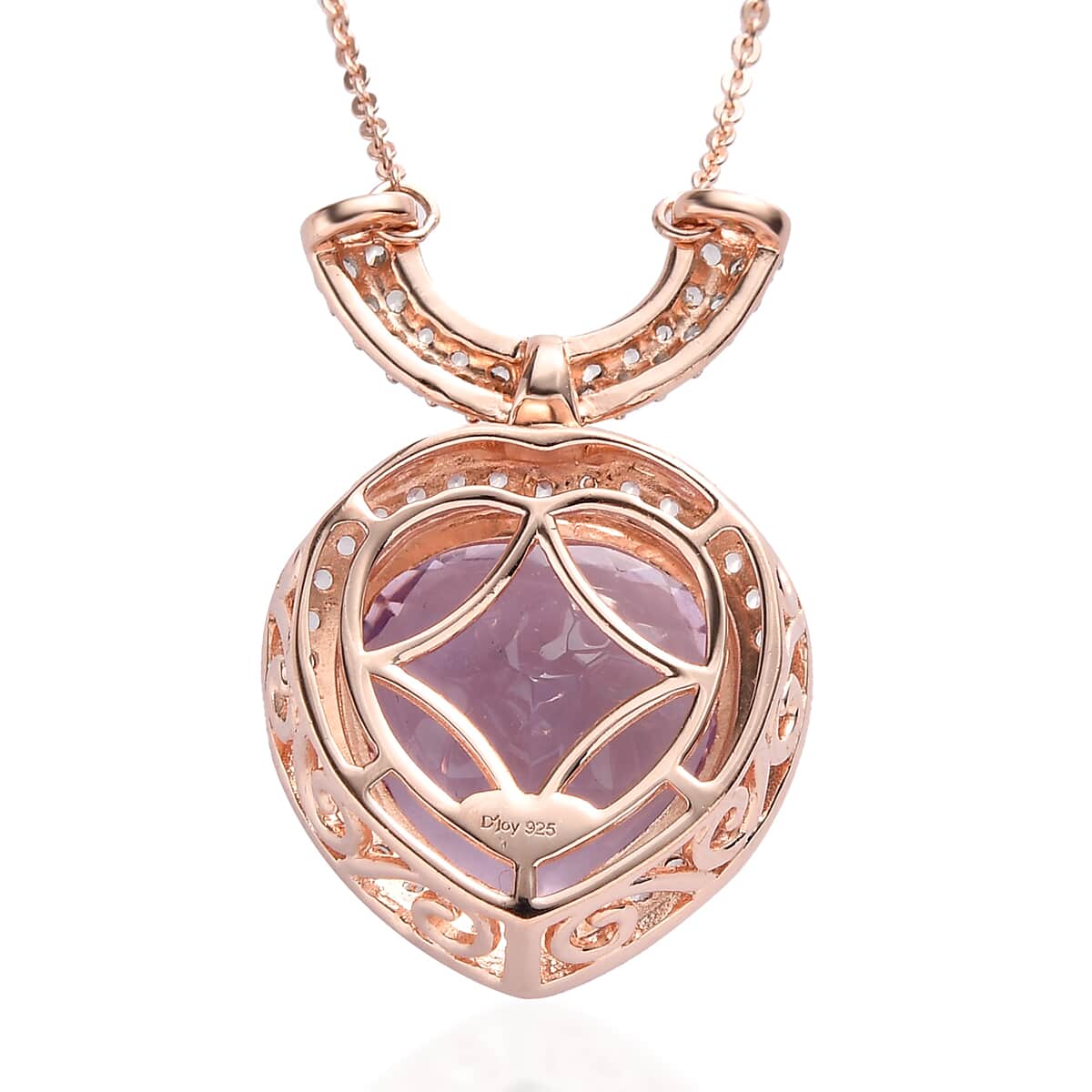 Rose De France Amethyst and White Zircon Pendant Necklace 20 Inches in Vermeil Rose Gold Over Sterling Silver 11.60 ctw image number 4