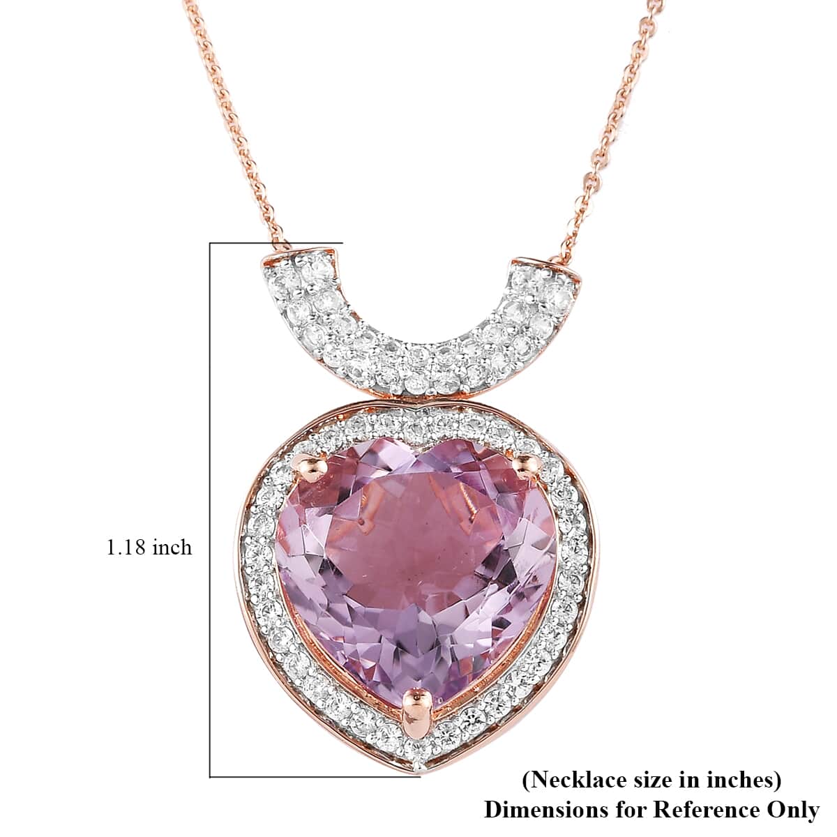 Rose De France Amethyst and White Zircon Pendant Necklace 20 Inches in Vermeil Rose Gold Over Sterling Silver 11.60 ctw image number 6