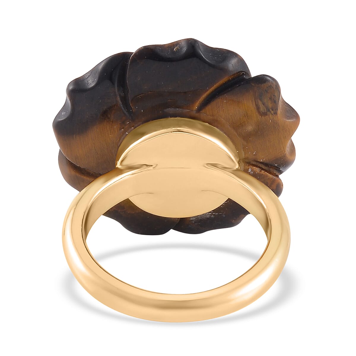 Carved Yellow Tigers Eye Flower Ring (Size 10) and Necklace 20-22 Inches in Goldtone 6.00 ctw
