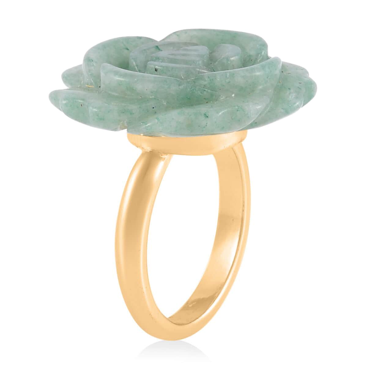 Carved Green Aventurine Flower Ring (Size 6) and Necklace 20-22 Inches in Goldtone 6.00 ctw image number 3