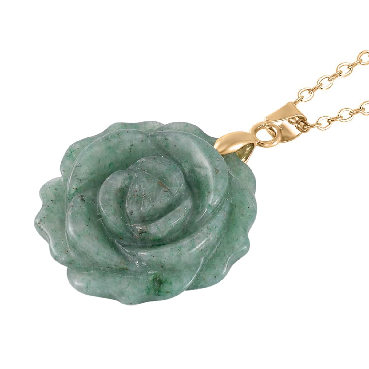 Carved Green Aventurine Flower Ring (Size 6) and Necklace 20-22 Inches in Goldtone 6.00 ctw image number 6