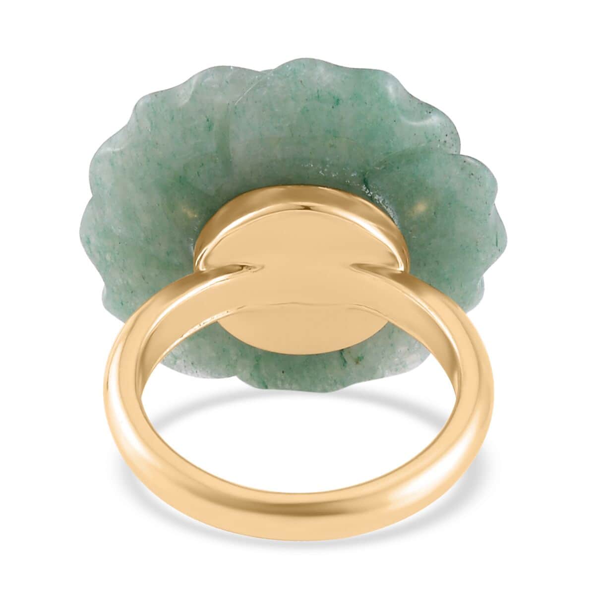Carved Green Aventurine Flower Ring (Size 7) and Necklace 20-22 Inches in Goldtone 6.00 ctw image number 4