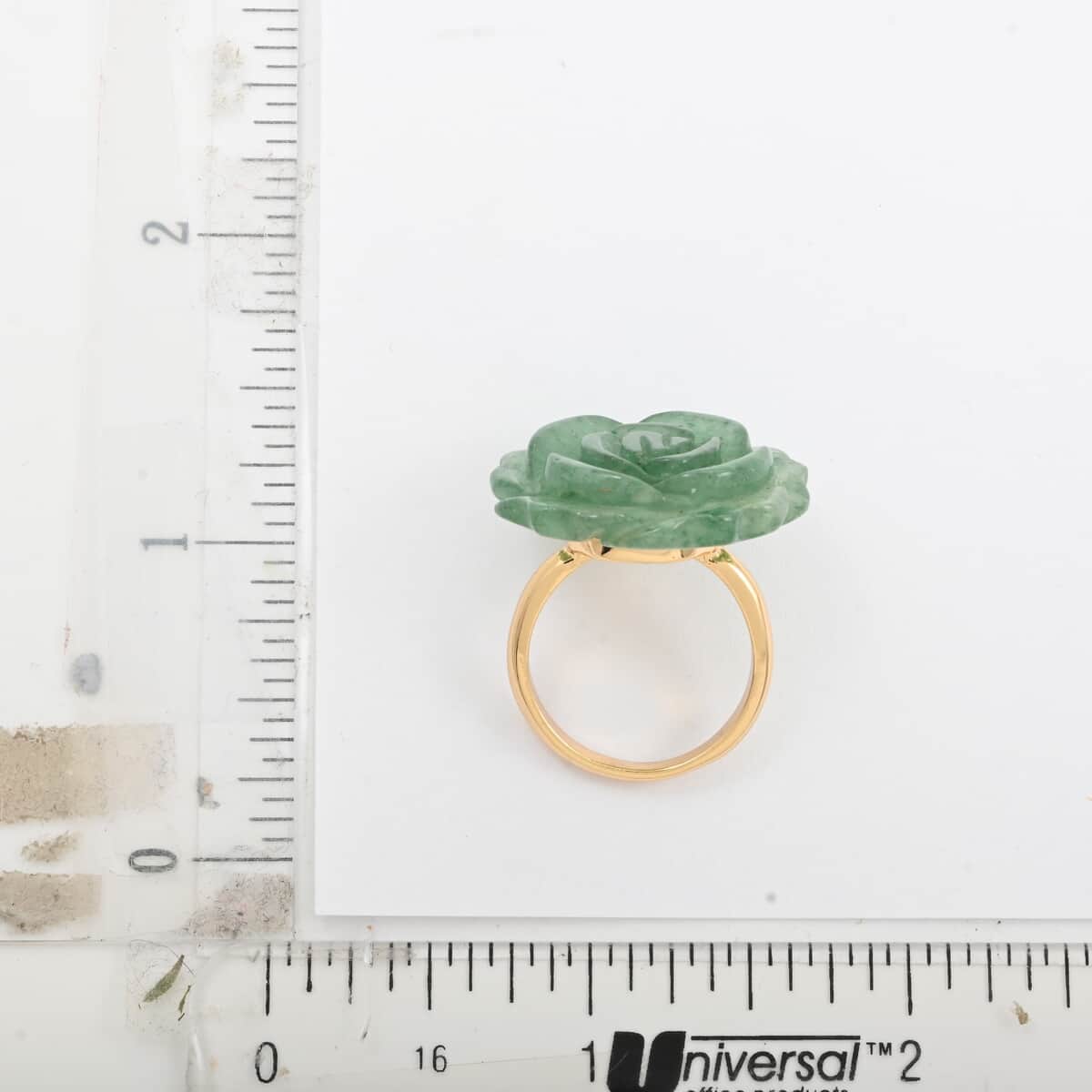 Carved Green Aventurine Flower Ring (Size 7) and Necklace 20-22 Inches in Goldtone 6.00 ctw image number 8