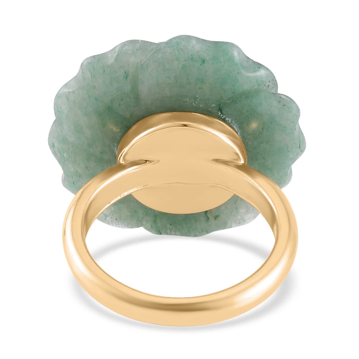 Carved Green Aventurine Flower Ring (Size 9) and Necklace 20-22 Inches in Goldtone 6.00 ctw image number 4