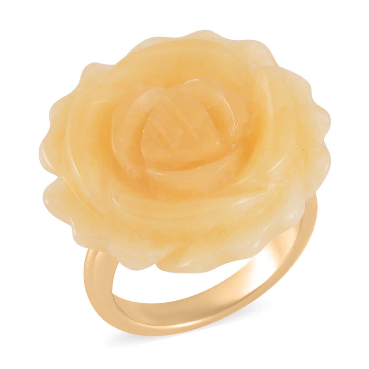 Carved Yellow Quartzite Flower Ring (Size 6) and Necklace 20-22 Inches in Goldtone 6.00 ctw image number 2