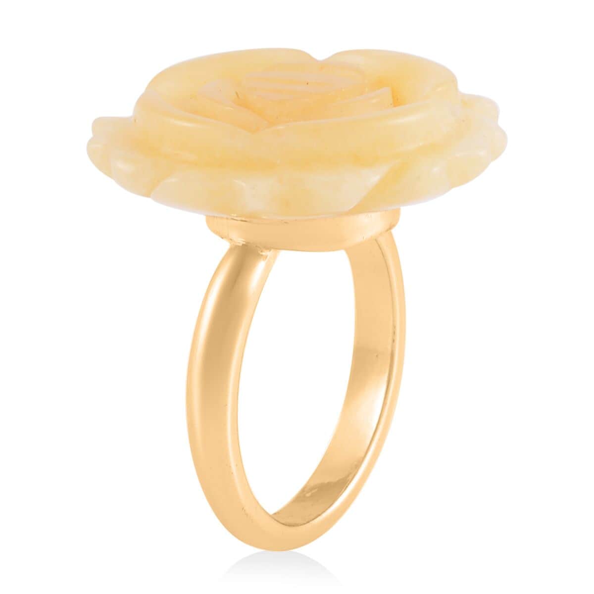 Carved Yellow Quartzite Flower Ring (Size 6) and Necklace 20-22 Inches in Goldtone 6.00 ctw image number 3