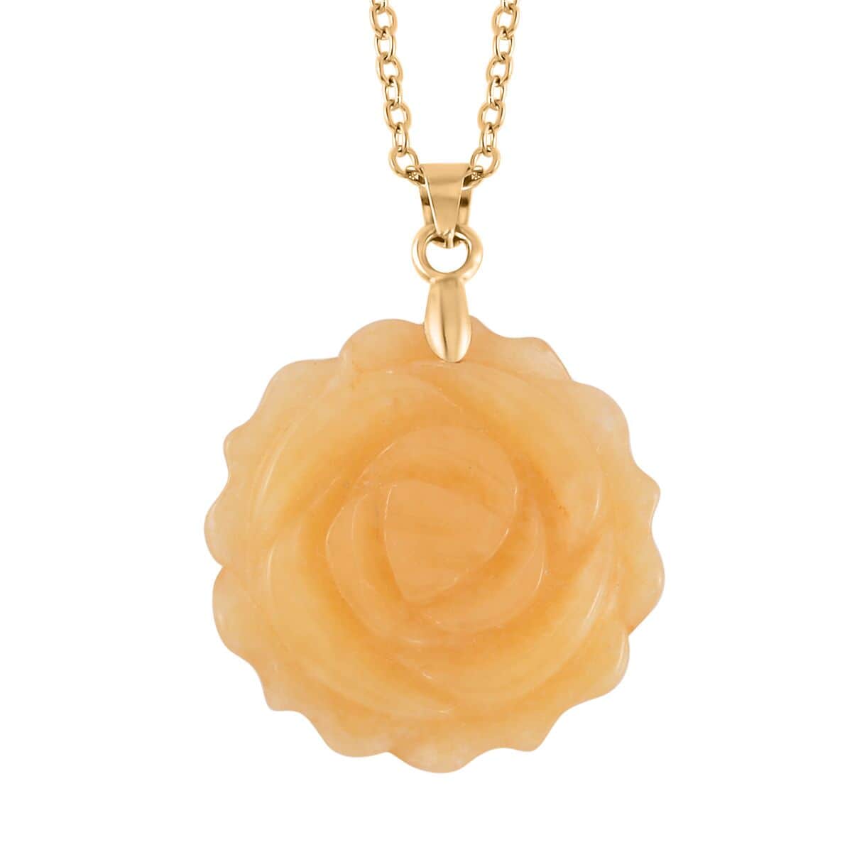 Carved Yellow Quartzite Flower Ring (Size 6) and Necklace 20-22 Inches in Goldtone 6.00 ctw image number 4
