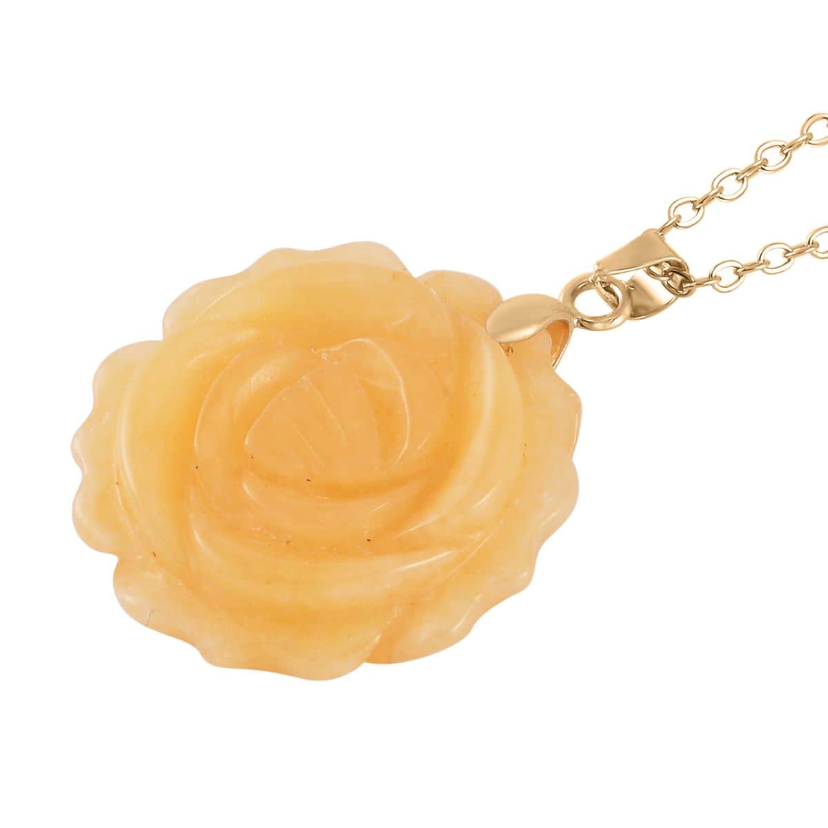 Carved Yellow Quartzite Flower Ring (Size 6) and Necklace 20-22 Inches in Goldtone 6.00 ctw image number 5