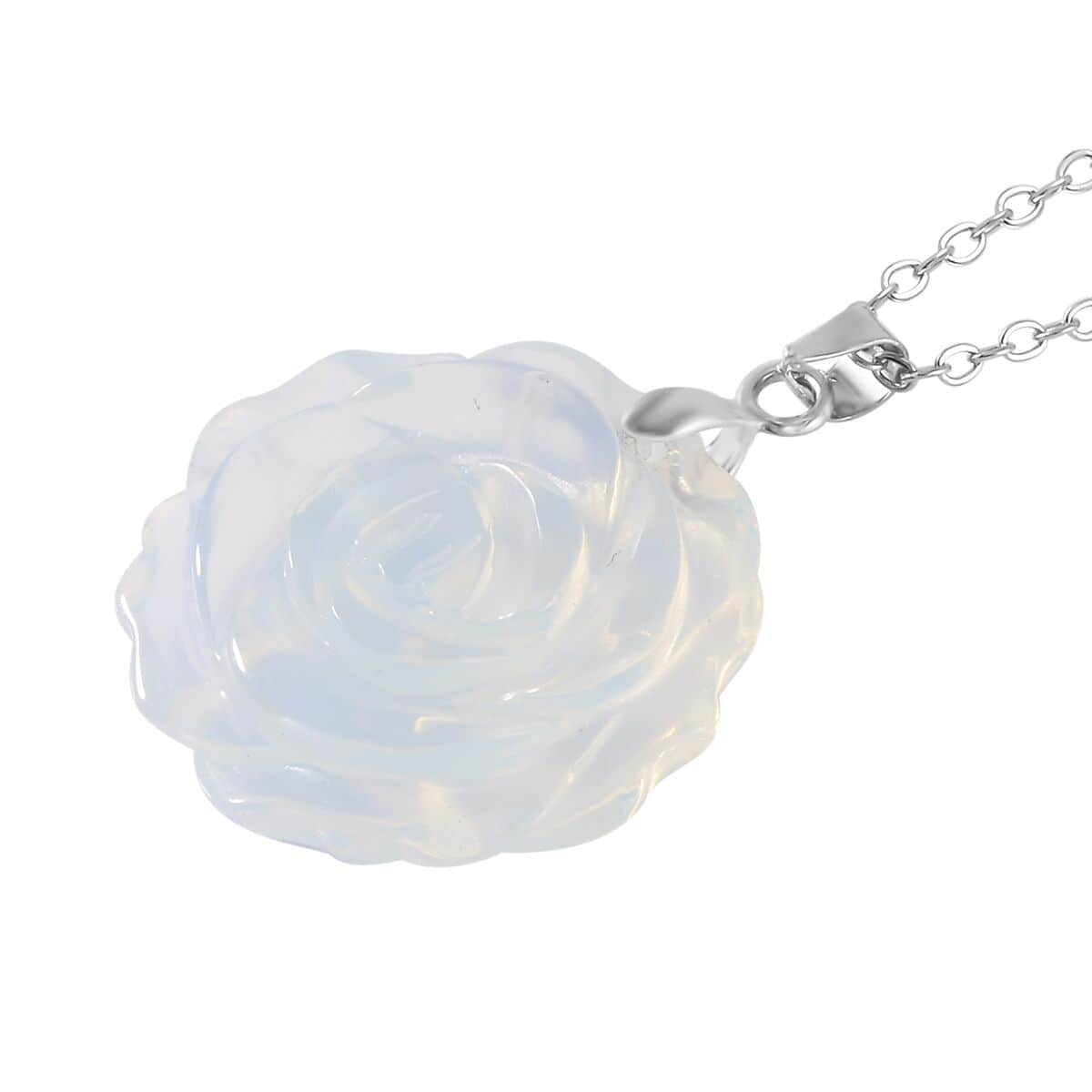 Carved Opalite Flower Ring (Size 9) and Necklace 20-22 Inches in Silvertone 6.00 ctw image number 3